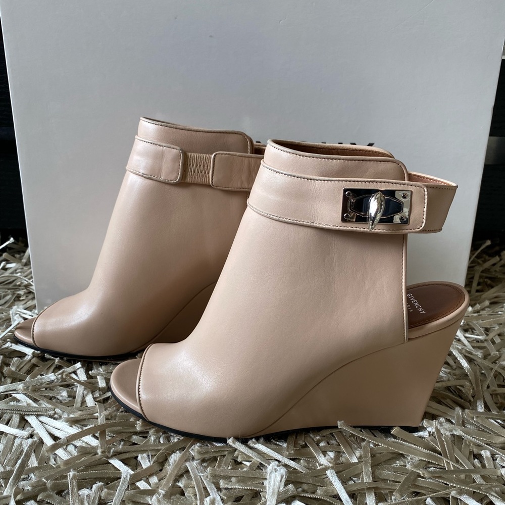 NEW Givenchy Shark Lock Open Toe Wedge Ankle Booties